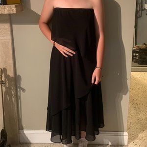 Black 3-Sheer-Tier Strapless Dress, L, washable